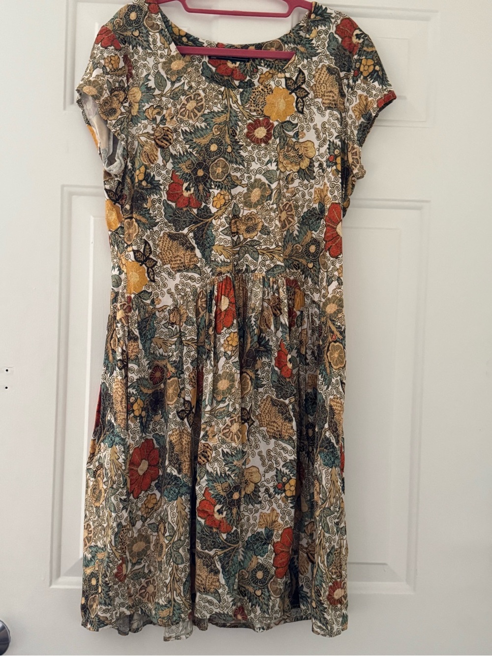 Peruvian Connection Girls Floral Short-Sleeve Dress in Red, Mustard & Teal